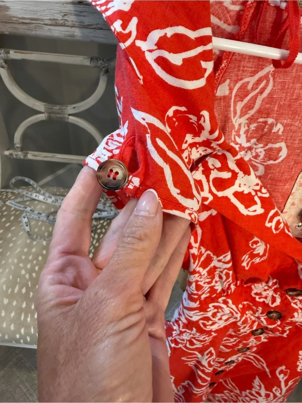 Free People Red & White Floral Button-Front Mini Dress